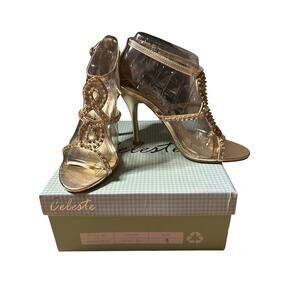 New Women’s Celeste Charlize 3.5” High Heel 👠 Shoes Gold Rhinestones size 5.5